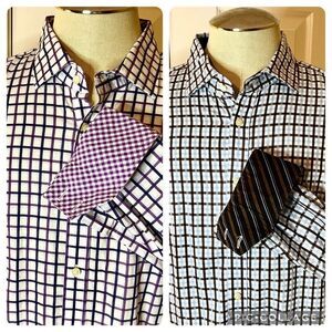 NWOT Men's Lot of 2 Thomas Dean Plaid Check Flip Cuff Shirts Size  XXL  2XL